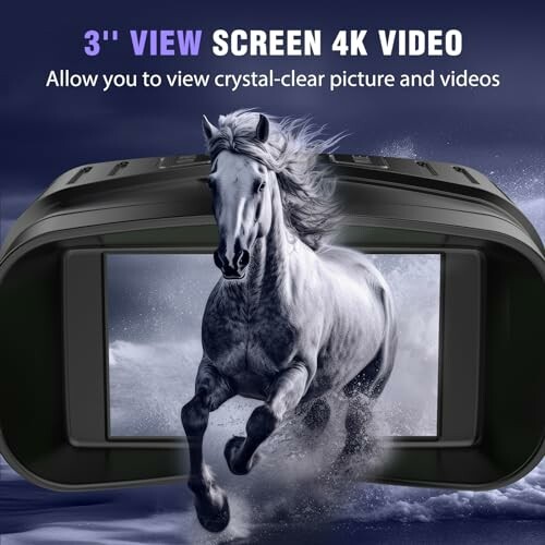 3-inch view screen showing a horse in 4K video.