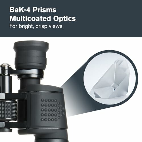 Binoculars with BaK-4 prisms and multicoated optics for bright views.