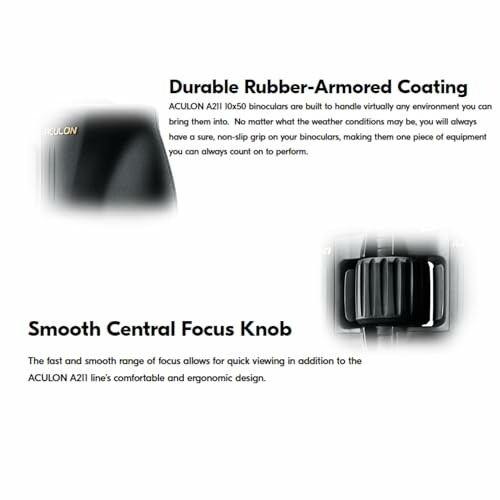 Binoculars with durable rubber coating and smooth focus knob.