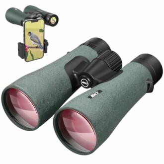 Binoculars with phone adapter for birdwatching.
