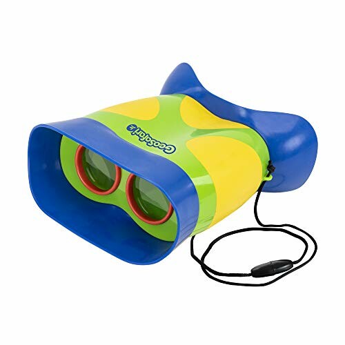 Colorful children's binoculars with a blue and yellow design.