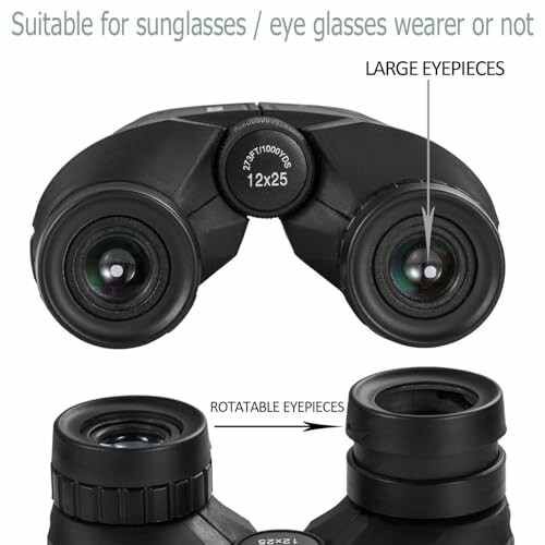 Compact binoculars with large and rotatable eyepieces.