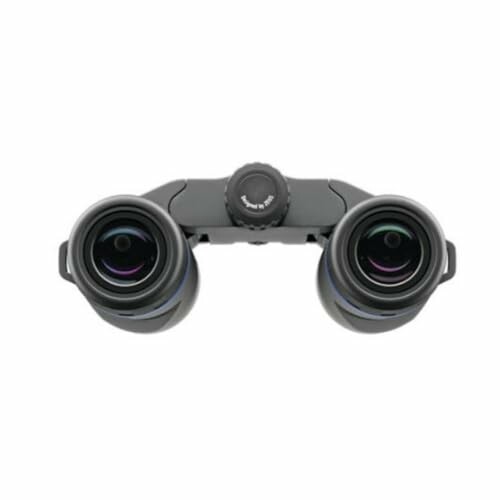 Front view of compact binoculars with focus knob