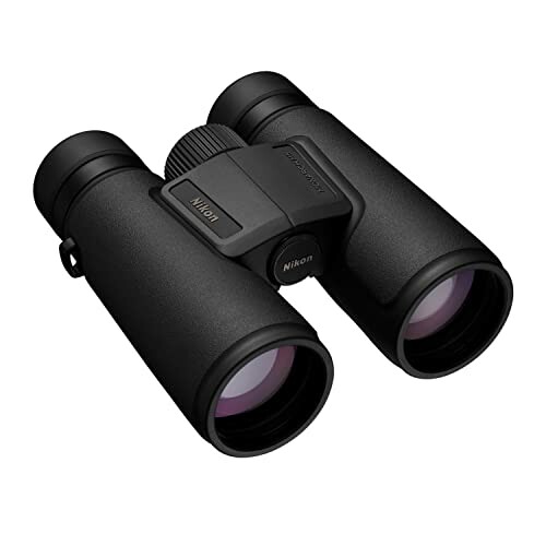 Black Nikon binoculars on white background