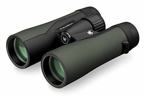 Green and black Vortex binoculars with textured grip.